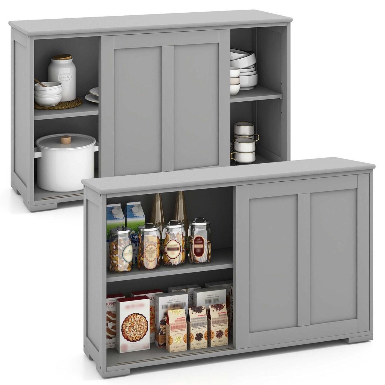 Costway Stackable Buffet Sideboard Set of 2 with Sliding Doors & Adjustable Shelf Brown/Black/Grey/Antique White